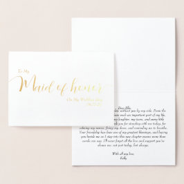 To My Maid of Honor My Wedding Day Elegant Script 箔カード
