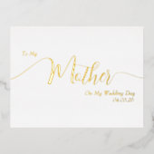 To My Mother on My Wedding Day Elegant Script 箔招待状ポストカード (正面)