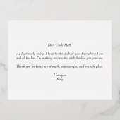 To My Uncle On My Wedding Day Elegant Script 箔招待状ポストカード (裏面)