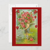 To My Valentine Cherub with ハートと花 シーズンポストカード (正面/裏面)