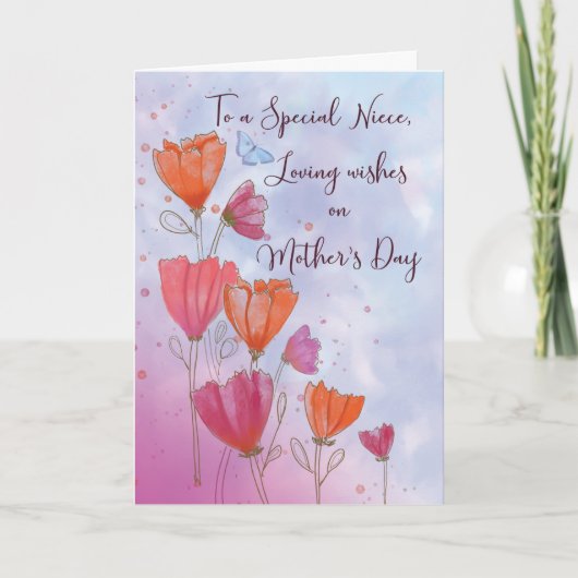 To Niece Mothers Day Love with Orange and Pink Ca カード (正面)