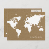 To Travelは生きることである。白いワールドマップon brown ポストカード (正面/裏面)