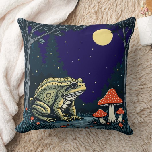 Toad Foraging Toadstools In A Moonlit Woodland  クッション (ブランケット)