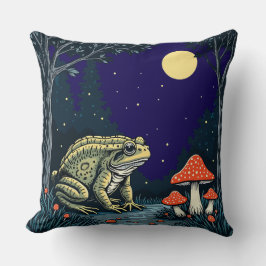 Toad Foraging Toadstools In A Moonlit Woodland  クッション