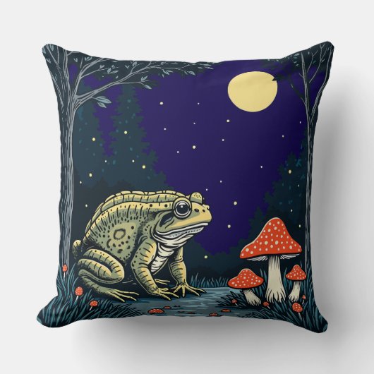 Toad Foraging Toadstools In A Moonlit Woodland  クッション (正面)