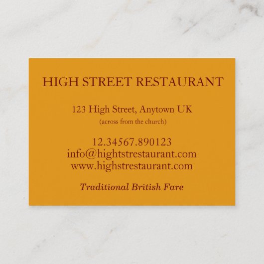 Toad in the Hole British Pub Restaurant Food 名刺 (裏面)