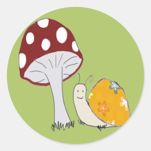Toadstoolのステッカーでカタツムリを微笑む ラウンドシール (正面)
