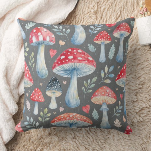 toadstool story in watercolor pattern throw pillow クッション (ブランケット)