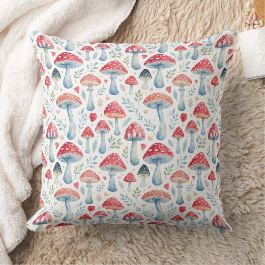 toadstool story in watercolor pattern throw pillow クッション (ブランケット)