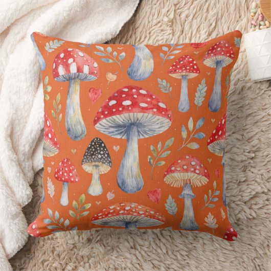 toadstool story in watercolor pattern throw pillow クッション (ブランケット)