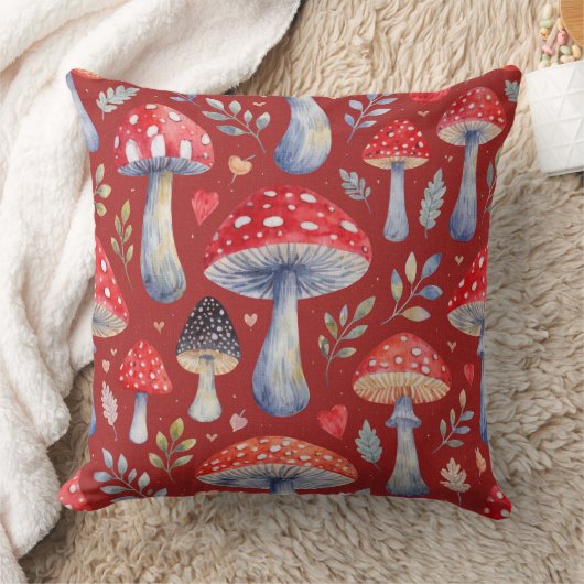 toadstool story in watercolor pattern throw pillow クッション (ブランケット)