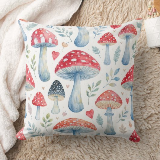 toadstool story in watercolor pattern throw pillow クッション (ブランケット)
