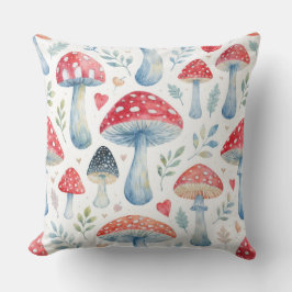 toadstool story in watercolor pattern throw pillow クッション