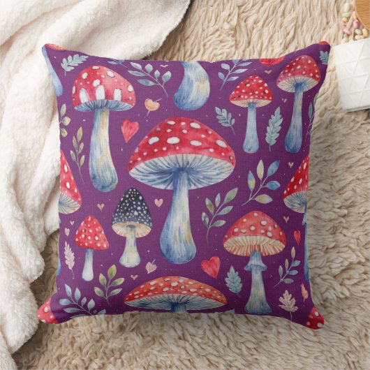 toadstool story in watercolor pattern throw pillow クッション (ブランケット)