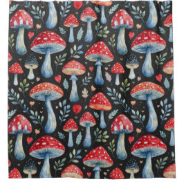 toadstool story in watercolor pattern throw pillow シャワーカーテン