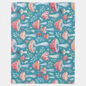 toadstool story in watercolor pattern throw pillow フリースブランケット (正面)