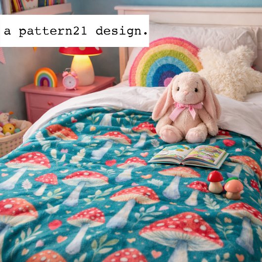 toadstool story in watercolor pattern throw pillow フリースブランケット