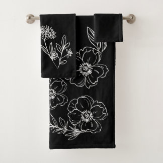 Toallas negras con flores blancas personalizables バスタオルセット