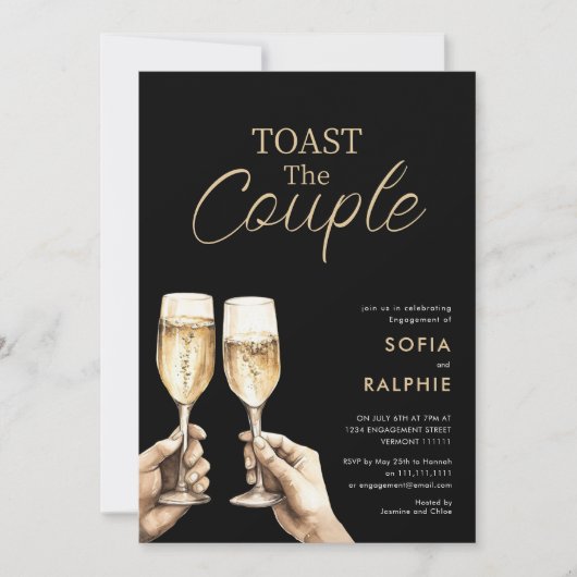 Toast The Couple Gold Script Engagement 招待状 (正面)