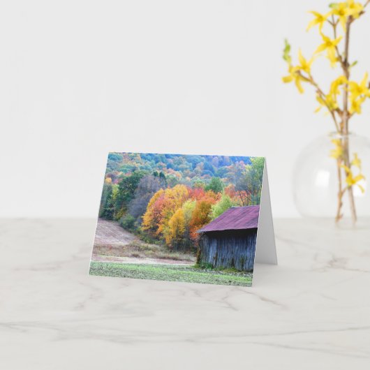 Tobacco Barn Fall Leaves Personalized Note カード (黄色い花)
