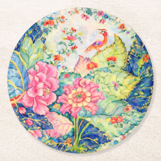 Tobacco Leaf China Pattern Inspired ラウンドペーパーコースター (正面)