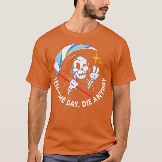 Tobe Fonsecaによる「今日を生きて、明日死ぬ」 Tシャツ (正面)
