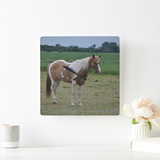 Tobianoのペンキの馬 スクエア壁時計 (ホーム)