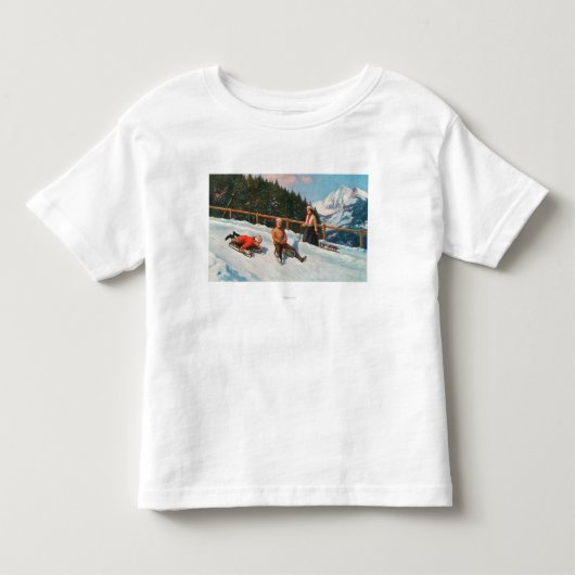 Toboggan Sledding場面 トドラーTシャツ (正面)