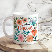 「Today I Choose Joy」パステルフローラインスピレーション コーヒーマグカップ