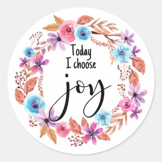 Today I choose Joy Inspirational Quote Pink Floral ラウンドシール (正面)