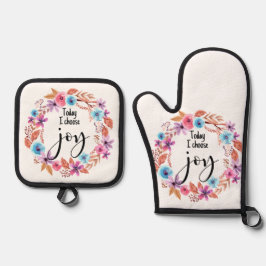 Today I choose Joy Inspirational Quote Pink Floral 鍋つかみ&鍋敷きセット