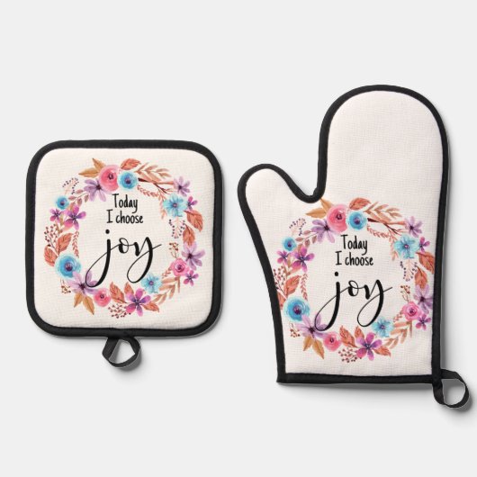 Today I choose Joy Inspirational Quote Pink Floral 鍋つかみ&鍋敷きセット (正面)