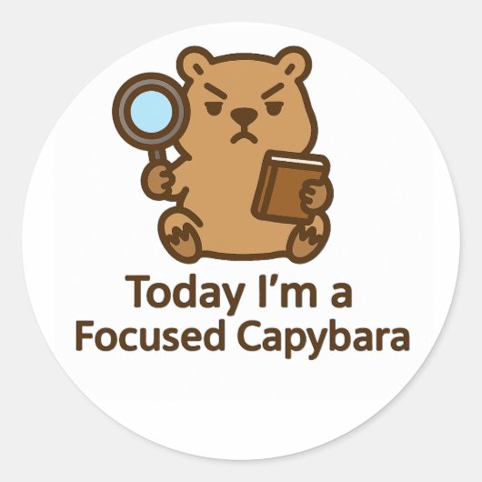 Today I’m a Focused Capybara – Kawaii Sticker ラウンドシール (正面)