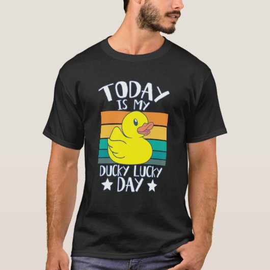 Today is My Ducky Lucky Day Retro Yellow Rubber Du Tシャツ (正面)
