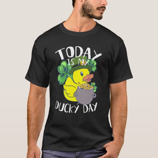 Today is My Ducky Lucky Day Yellow Leprechaun Rubb Tシャツ (正面)