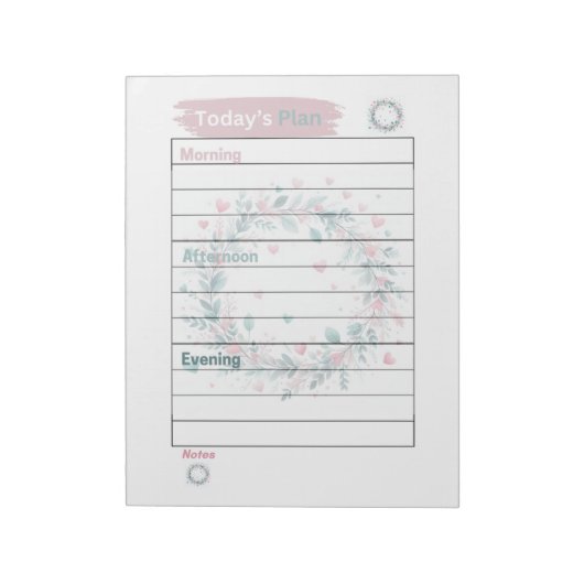Today's Plan パステルピンクとグリーンの花輪 ノートパッド (回転)