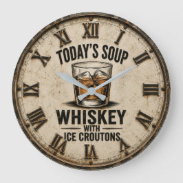 Today's Soup Whiskey with Ice Croutons Funny ラージ壁時計