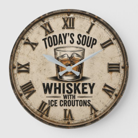 Today's Soup Whiskey with Ice Croutons Funny ラージ壁時計 (正面)