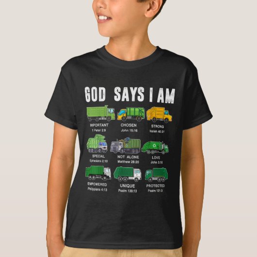 Toddler Boy God Says I Am Garbage Truck Jesus Brot Tシャツ (正面)
