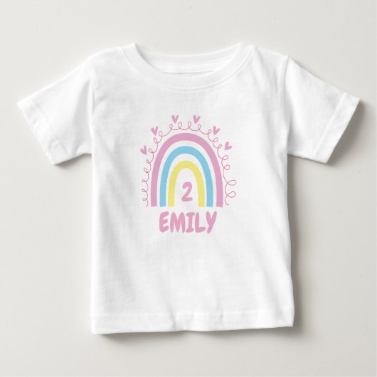 Toddler Girl Birthday Cute Rainbow Custom Name ベビーTシャツ (正面)
