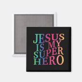 Toddler Jesus Is My Superhero Christian God Son Br マグネット (正面/裏面)