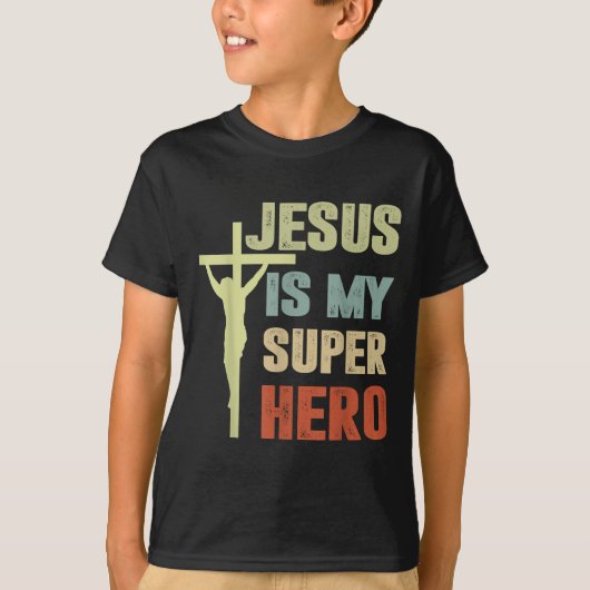 Toddler Jesus Is My Superhero Christian God Son Br Tシャツ (正面)