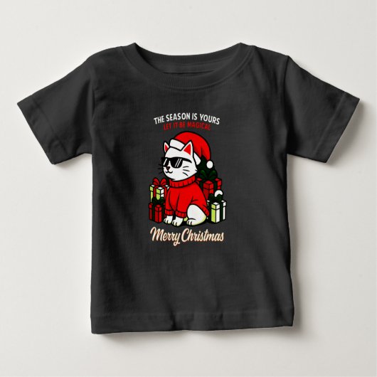 Toddler's Cool Cat Christmas funny holiday ベビーTシャツ (正面)