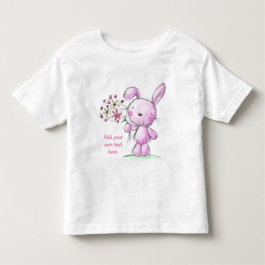 TODDLERS Tシャツかわいいピンクのウサギ+カスタム文字 トドラーTシャツ (正面)