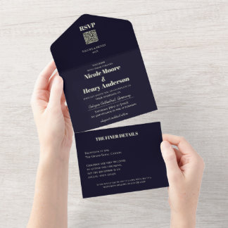 Todo En Uno Boda Retro Moderna Rojo Vino QR オールインワン招待状