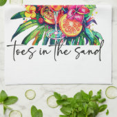 Toes in the Sand, Drink in My Hand, Tropical Drink キッチンタオル (折り畳み)