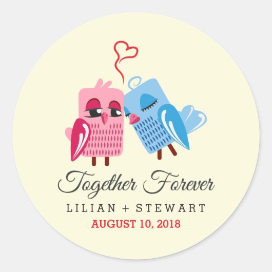 Together Forever Love birds結婚式の引き出物シール ラウンドシール (正面)