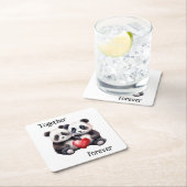 Together Froever Pandaペア スクエアペーパーコースター (インサイチュ)