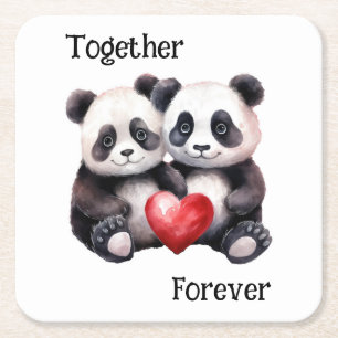 Together Froever Pandaペア スクエアペーパーコースター