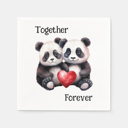 Together Froever Pandaペア スタンダードカクテルナプキン (正面)